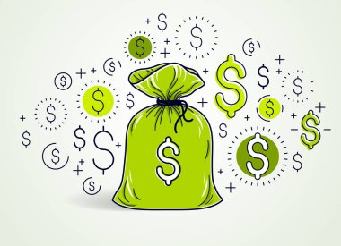 Vektör tasarımı, tasarruf veya investme para çantası ve Doları Icon set