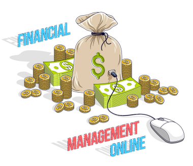 Finansal yönetim online kavram, Dolar yığını ile Para Çantası