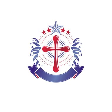 Christian Cross gotik amblemi beşgen yıldız ve l ile oluşturulan