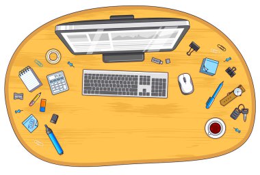 Ahşap ofis çalışanı veya girişimci çalışma masası işyeri ile 