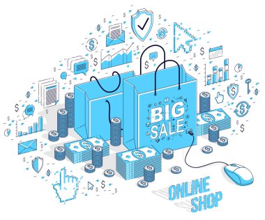 Online Shop konsepti, web store, Internet satış, alışveriş çantası zekâ