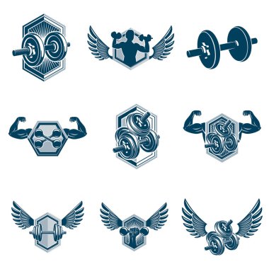 Vektör fitness ve atletizm tema çizimleri koleksiyonu yapılan