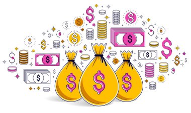 Vektör tasarımı, tasarruf veya investme para çantası ve Doları Icon set