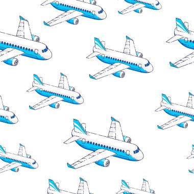 Uçakları sorunsuz arka plan, havayolu hava seyahat kavramı, vektör 