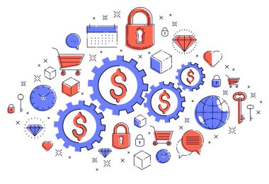 Ekonomi sistemi ve iş kavramı, vites ve mekanizma Dişliler wi