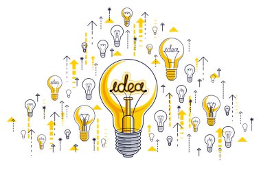 Parlayan ampul ve ampul simgeleri seti, fikirler yaratıcı co