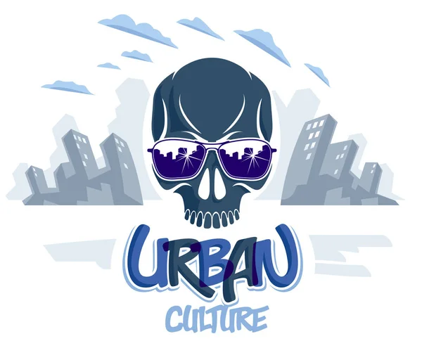 Urban kultur stil dödskalle i solglasögon vektor logotypen eller emblem, g — Stock vektor