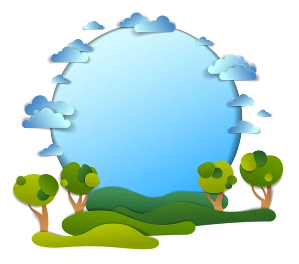 Yeşil alanlar ve ağaçlar bulutlar ile yaz manzara — Stok Vektör