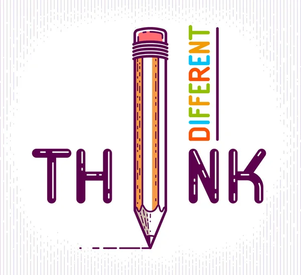 Piense diferente palabra con lápiz en lugar de la letra I, ideas y — Vector de stock
