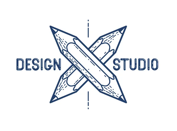 Twee gekruiste potloden vector eenvoudige trendy logo of pictogram voorontwerp — Stockvector