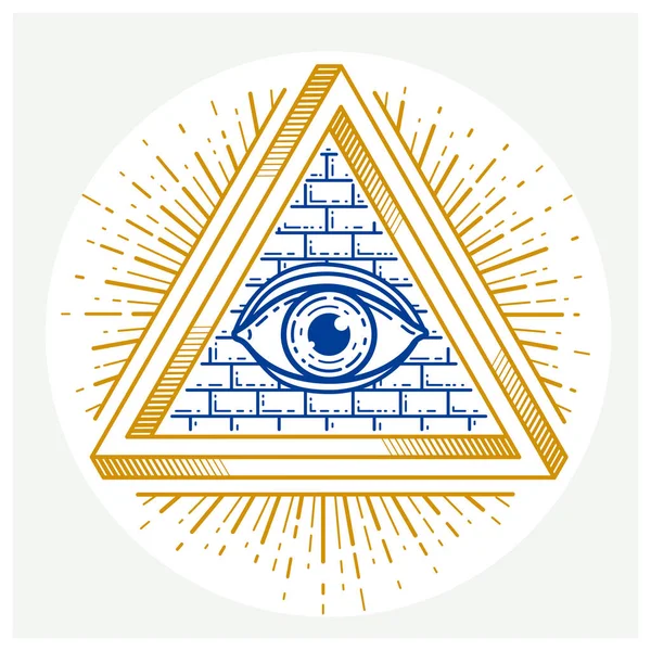 Всі бачать Боже око в священній геометрії трикутник, кладка і я — стоковий вектор