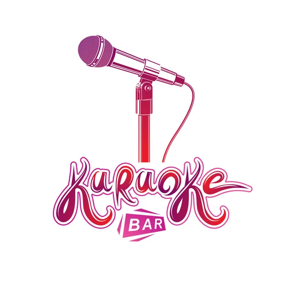 Escrita de bar Karaoke, equipamento de microfone de palco. Clube nocturno invit — Vetor de Stock