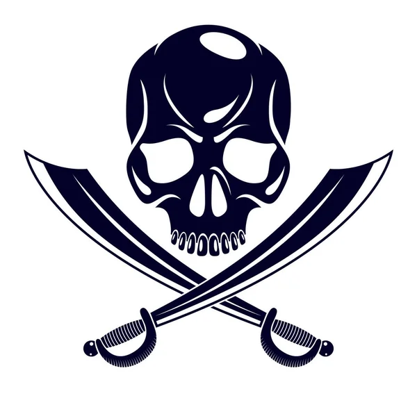 Jolly Roger Dead Head aggressiv skull, pirater vektor emblem eller — Stock vektor