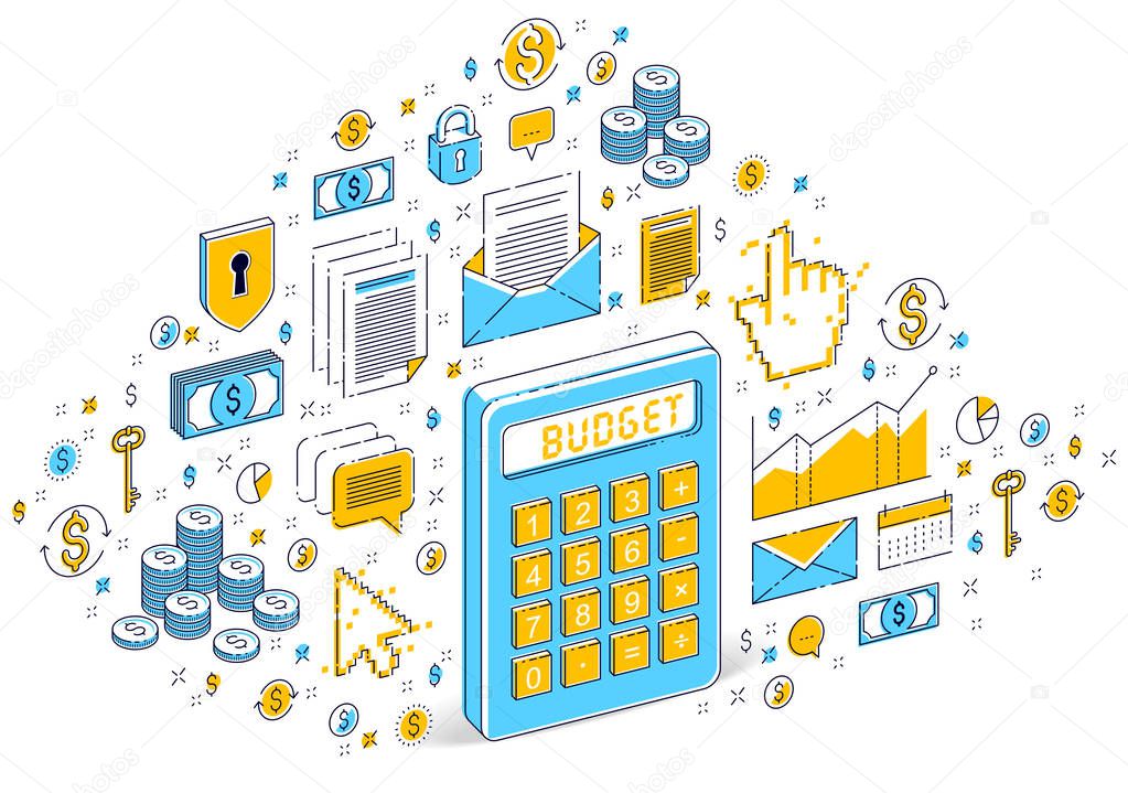 Calculator idea isolated on white background, budget concept. Is