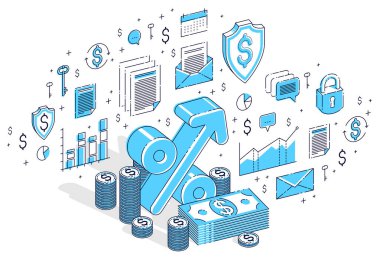 Yüzde oranı gelir kar kavramı, nakit ile yüzde simgesi 