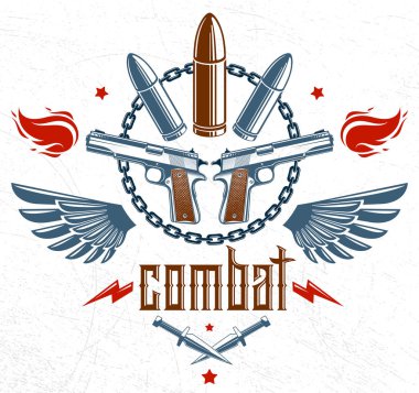 Bullets and guns vector emblem of Revolution and War, logo or ta clipart