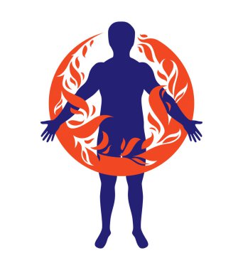 Atletik adam vektör illüstrasyon, insan ve doğa uyumu, f