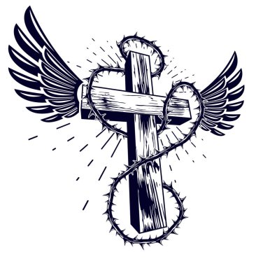Christian çapraz karaçalı diken vektör din logosu ile veya ta