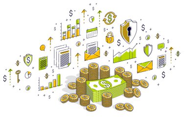 Nakit para Doları yığınlar ve para kuruş kazık üzerine beyaz izole