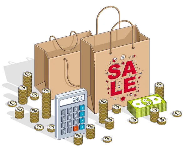 Big Sale concept, Vente au détail, Vendre, Shopping Bag with cash money — Image vectorielle