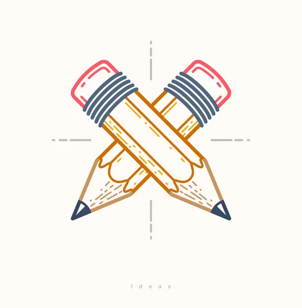 Deux crayons croisés vectoriel simple logo tendance ou icône pour le design — Image vectorielle