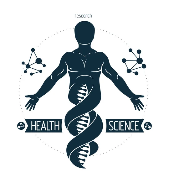 Dna symbo olarak betimlenen güçlü erkeğin vektör grafik illüstrasyonu — Stok Vektör