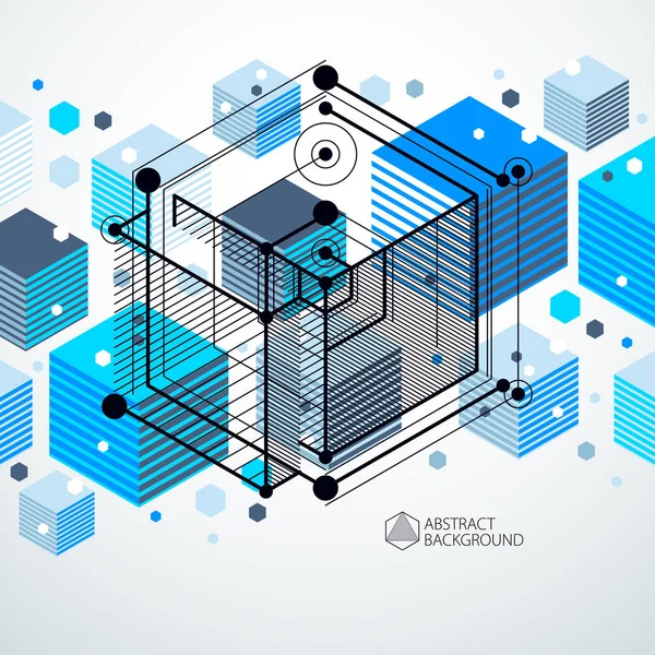 Vetor geométrico abstrato fundo azul com cubos e outros e — Vetor de Stock