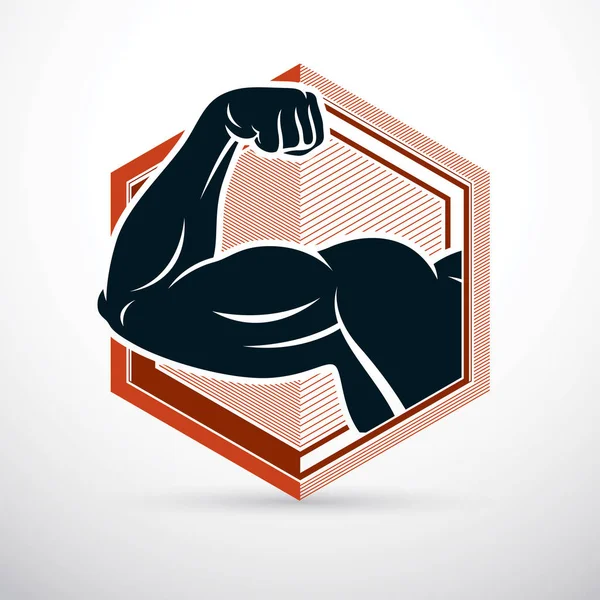 Brazo muscular fuerte, ilustración vectorial gráfica atleta. Potencia — Archivo Imágenes Vectoriales