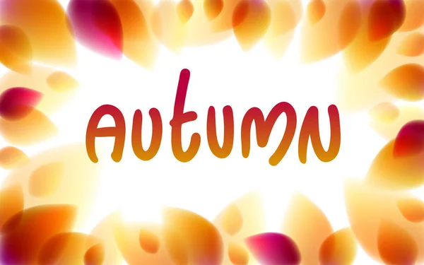 Podzimní slovo nakreslené na okénku, žluté a červené listí rozmazané — Stockový vektor
