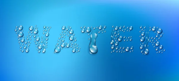 Vatten ord designad med realistiska vattendroppar med suddig rygg — Stock vektor