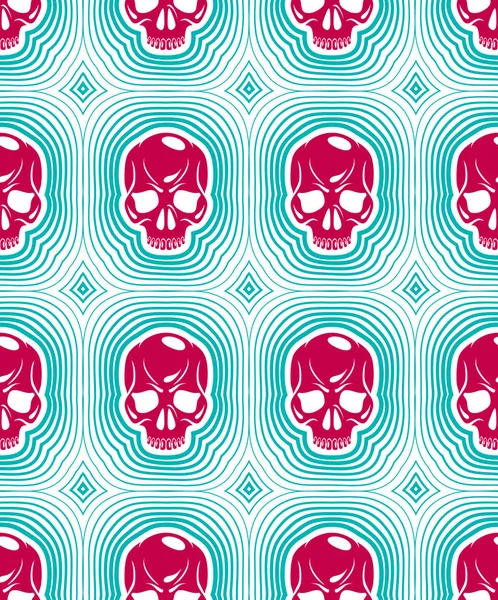 Skulls seamless pattern, vector background with crazy sculls for — Stock Vector