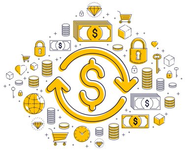 Dolar işareti ve döngü ok, Döviz Alım Satım, investm üzerinde döndürür