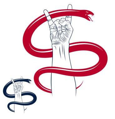 Rock el işareti ile agresif yılan, sıcak müzik Rock and Roll ge