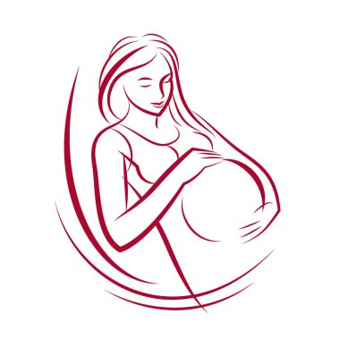Çekici hamile kadın vücut siluet çizim. Vektör illust