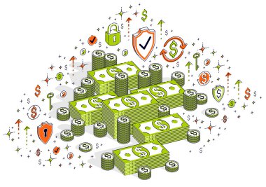 Nakit para Doları yığınlar ve para kuruş kazık üzerine beyaz izole