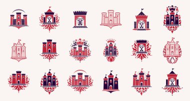 Kaleler vektör amblemleri büyük set, kaleler heraldik desi