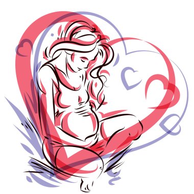 Hamile kadın zarif vücut anahat kalp şekli f çevrili