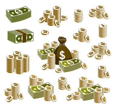 Nakit para para çantası çanta sikke ve banknot d ile natürmort seti
