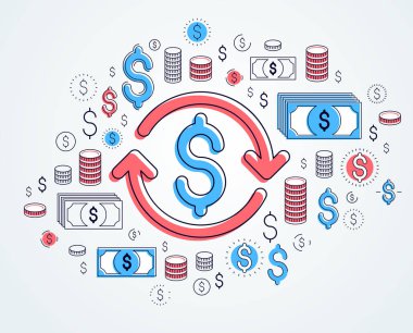 Dolar işareti ve döngü ok, Döviz Alım Satım, investm üzerinde döndürür