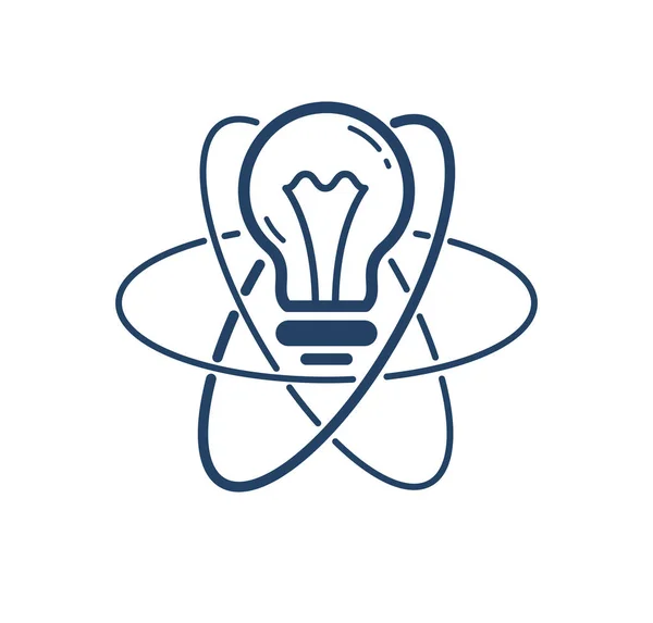 原子ベクトルシンプルな線形アイコン、科学と電球のアイデア — ストックベクタ