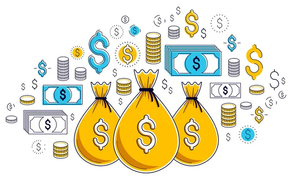 Zestaw ikon Dolar i worek pieniędzy, projektowania wektorowa, oszczędności lub investme — Wektor stockowy