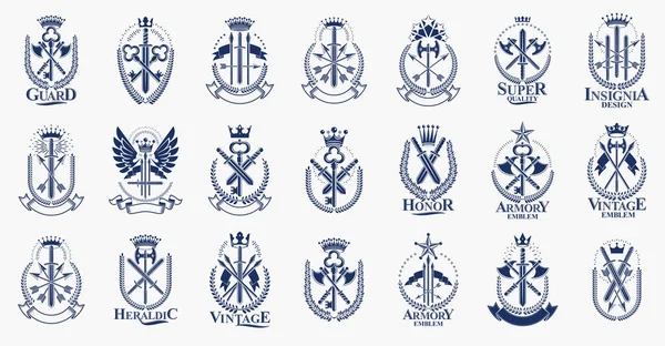 Logos d'armes grand ensemble vectoriel, emblèmes militaires héraldiques vintage c — Image vectorielle