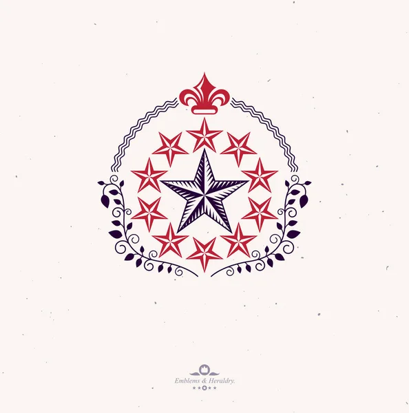 Emblema Pentagonal Estrellas creado con flor de lirio real y flora — Vector de stock