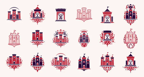 Kaleler vektör amblemleri büyük set, kaleler heraldik desi