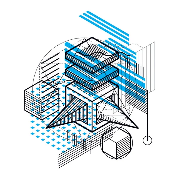 Изометрическая абстракция с прямыми и различными элементами, вектор — стоковый вектор