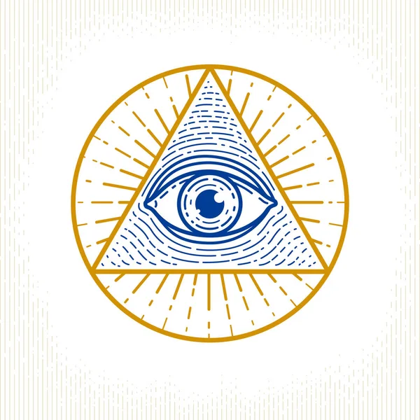 All seeing eye of god in sacred geometry triangle, masonry and i — Stock Vector