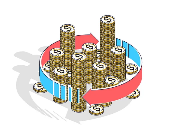 Money circulation, return on investment, currency exchange, cash — Stock Vector