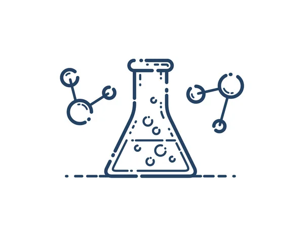 Fiole chimique et connecteurs moléculaires vecteur simple linéaire ico — Image vectorielle