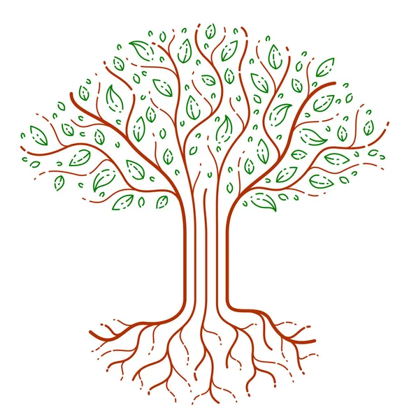 아름다운 나무 벡터 선형 스타일 그리기 로고 또는 아이콘, 완벽한 — 스톡 벡터