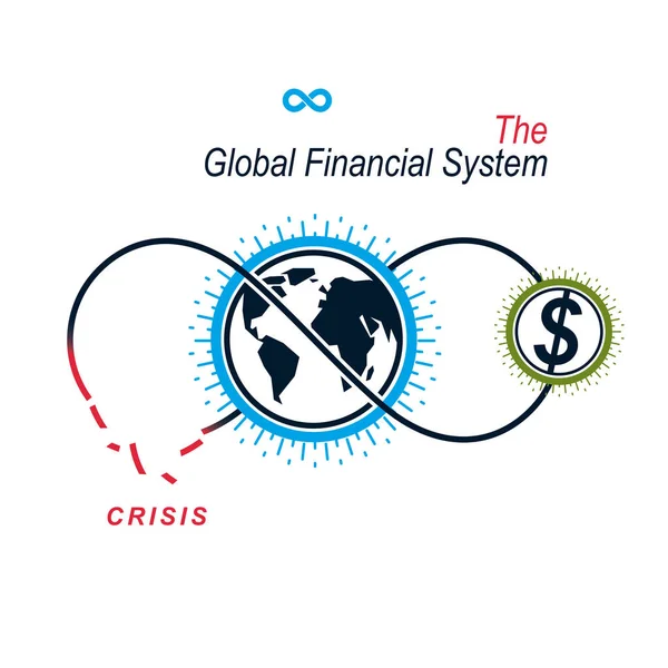 La Crisis en el Sistema Financiero Global logotipo conceptual, único ve — Vector de stock
